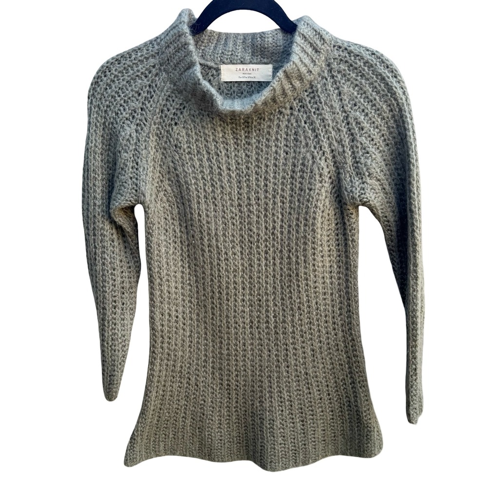 Zara Knit Mohair Wool Blend Minimalist Scandi Waffle Chunky Mock Neck Sweater S